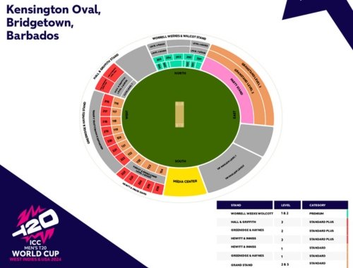 ICC Men's T20 World Cup 2024 West Indies & USA - Kensington Oval Stadium Map Barbados image