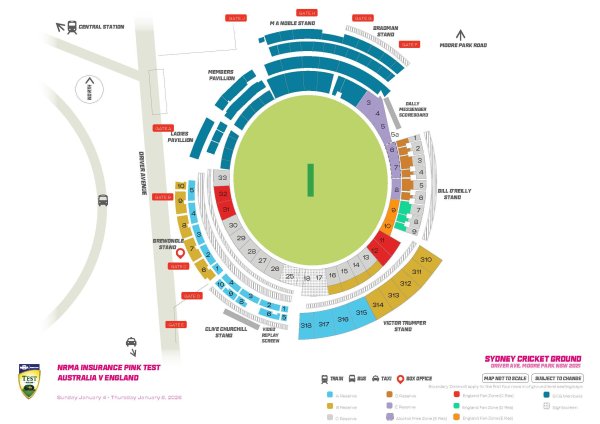 2025/2026 NRMA Insurance Ashes Test - SCG Stadium Map