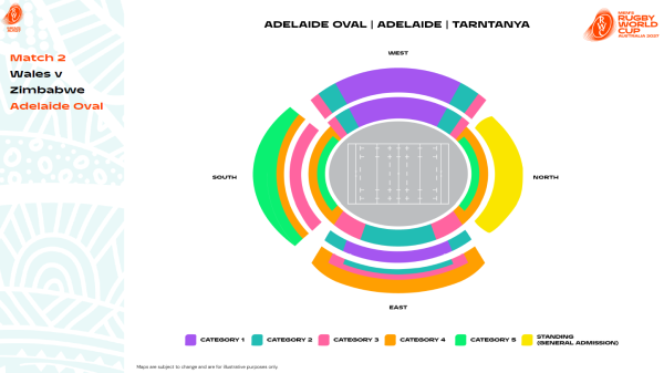 Wales v Zimbabwe - Adelaide Oval map - RWC 2027