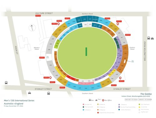 Gabba Stadium Map T20 - Australia v England 2026-27