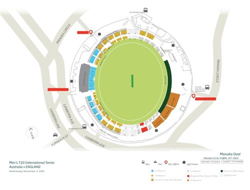 Manuka Oval Stadium Map T20 - Australia v England 2026-27
