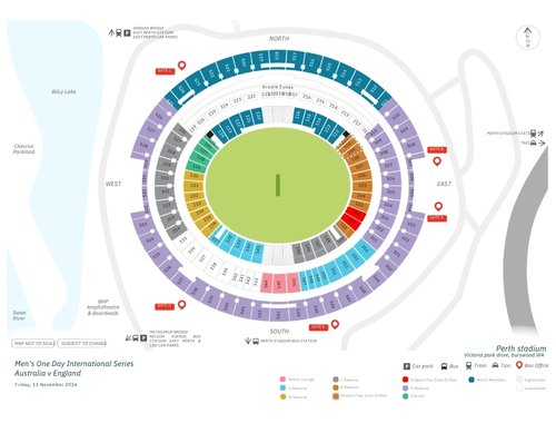 Perth Stadium Map ODI - Australia v England 2026-27