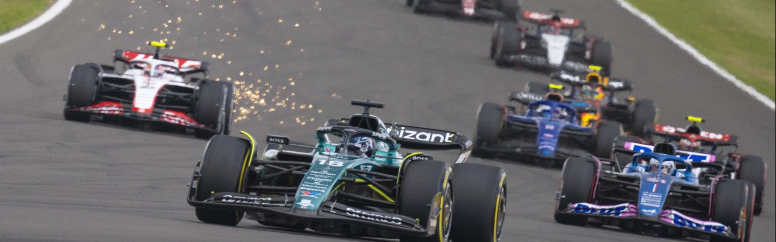 Image of cars on a corner turn at the British Grand Prix