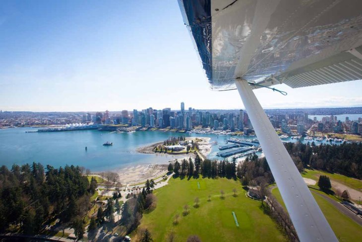 Seaplane over coal harbour, Vancouver 