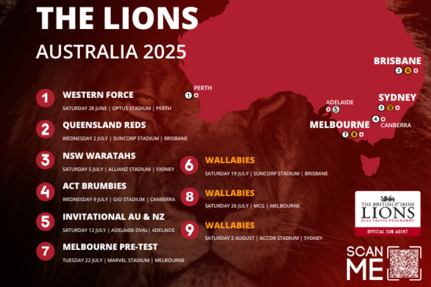 The Lions 2025 wallchart Gullivers Sports Travel image