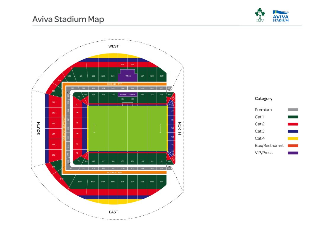 Aviva Stadium map 2023