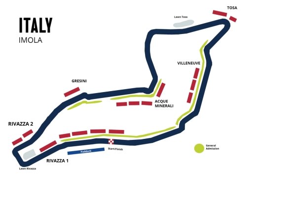 Emilia Romagna Fomrula 1 Grand Prix Imola Circuit map image
