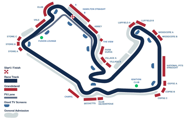 British Formula 1 Grand Prix Circuit Map Silverstone