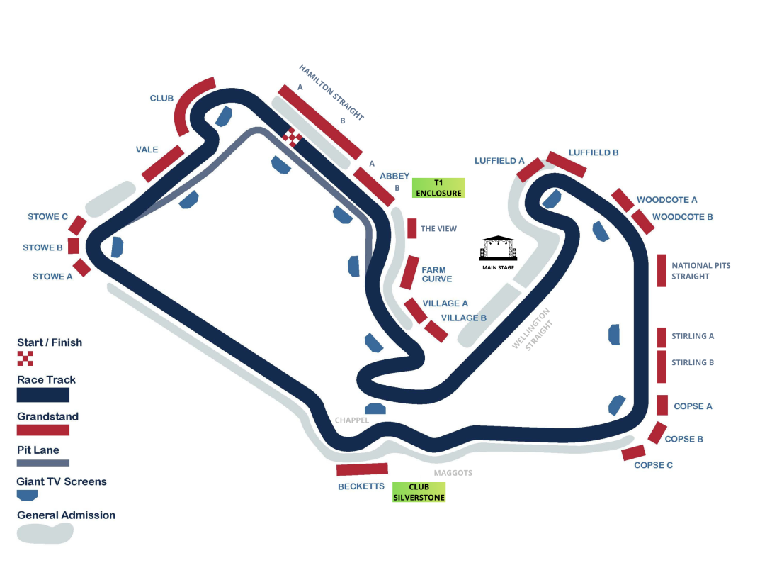 British Formula 1 Grand Prix Circuit Map Silverstone