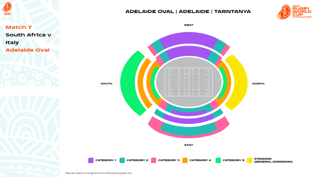 South Africa v Italy - Adelaide Oval map - RWC 2027