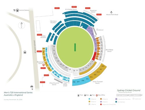 SCG Stadium Map T20 - Australia v England 2026-27